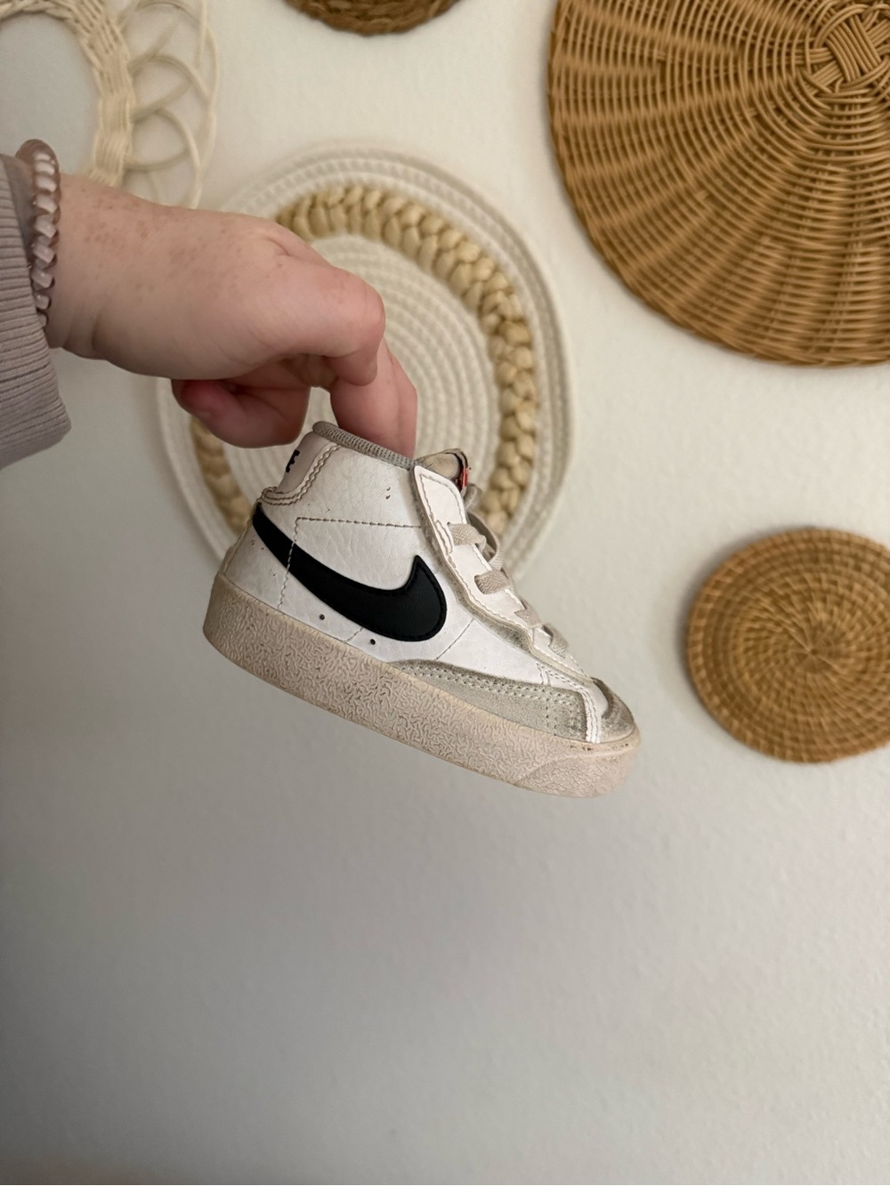 Nike Kids Mid-Top Sneakers in Off-White with Black Swoosh